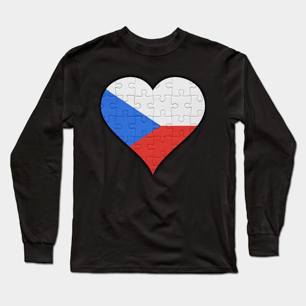 Czech Jigsaw Puzzle Heart Design - Gift for Czech With Czech Republic Roots Long Sleeve T-Shirt by Country Flags